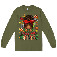 Army Green santa's favorite waitress messy bun Long Sleeve Tee - texasbilliewilder
