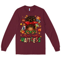 Burgundy santa's favorite waitress messy bun Long Sleeve Tee - texasbilliewilder