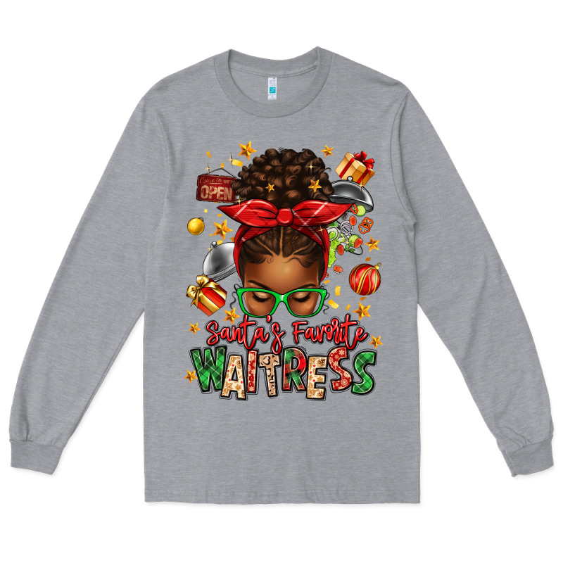 Santa's Favorite Waitress Messy Bun Long Sleeve Tee by texasbilliewilder | Teevron