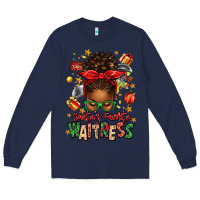 Navy santa's favorite waitress messy bun Long Sleeve Tee - texasbilliewilder