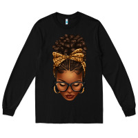 Black afro messy bun leopard bow Long Sleeve Tee - texasbilliewilder