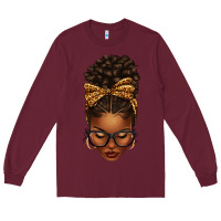 Burgundy afro messy bun leopard bow Long Sleeve Tee - texasbilliewilder