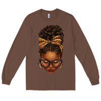 Chestnut afro messy bun leopard bow Long Sleeve Tee - texasbilliewilder