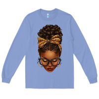 Colony Blue afro messy bun leopard bow Long Sleeve Tee - texasbilliewilder