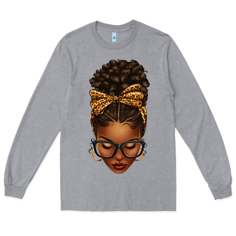 Afro Messy Bun Leopard Bow Long Sleeve Tee by texasbilliewilder | Teevron
