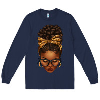 Navy afro messy bun leopard bow Long Sleeve Tee - texasbilliewilder