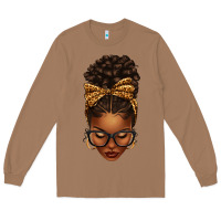 Toasted Coconut afro messy bun leopard bow Long Sleeve Tee - texasbilliewilder