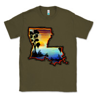 Army Green louisiana  sunset map Classic Tee - BarkalooDesign