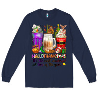 Navy Hallothanksmas coffee cups Long Sleeve Tee - texasbilliewilder