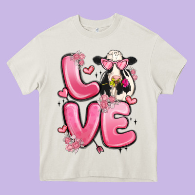 Love Cow Valentine's Day Heavy Core Tee Designed By Maliassmallbusiness