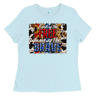 Baby Blue Land of the Free Home of the Brave Brushstroke Ladies Tee - Jasminsmagicworld