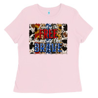 Bubblegum Pink Land of the Free Home of the Brave Brushstroke Ladies Tee - Jasminsmagicworld