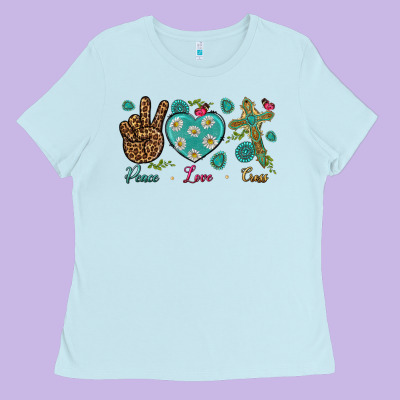 Peace Love Cross Ladies Tee Designed By Nancycooperartshop