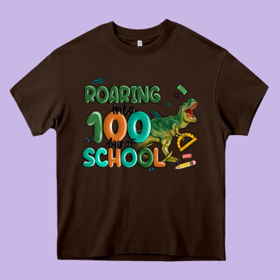 Roaring Into 100 Day Of School Heavy Core Tee Designed By Maliassmallbusiness