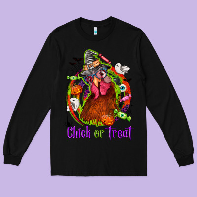 Chick Or Treat Halloween Long Sleeve Tee Designed By Nancycooperartshop