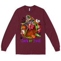 Burgundy Chick or treat Halloween Long Sleeve Tee - NancyCooperArtShop