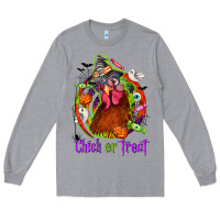 Heather Grey Chick or treat Halloween Long Sleeve Tee - NancyCooperArtShop