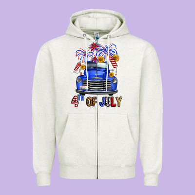 Western Fourth Of July Truck Zipper Hoodie Designed By Fadigitalartstudio