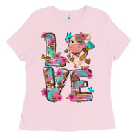 Bubblegum Pink love little cute cow Ladies Tee - NancyCooperArtShop