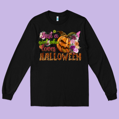 Just A Girl Who Loves Halloween Long Sleeve Tee Designed By Nancycooperartshop