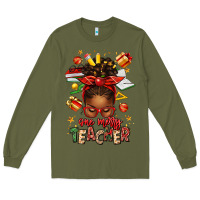 Army Green one merry teacher afro messy bun Long Sleeve Tee - texasbilliewilder