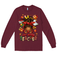 Burgundy one merry teacher afro messy bun Long Sleeve Tee - texasbilliewilder