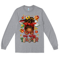 Heather Grey one merry teacher afro messy bun Long Sleeve Tee - texasbilliewilder