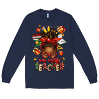 Navy one merry teacher afro messy bun Long Sleeve Tee - texasbilliewilder