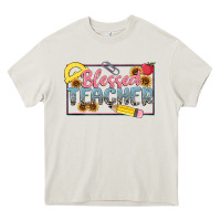 Cream blessed teacher Heavy Core Tee - MaliasSmallBusiness