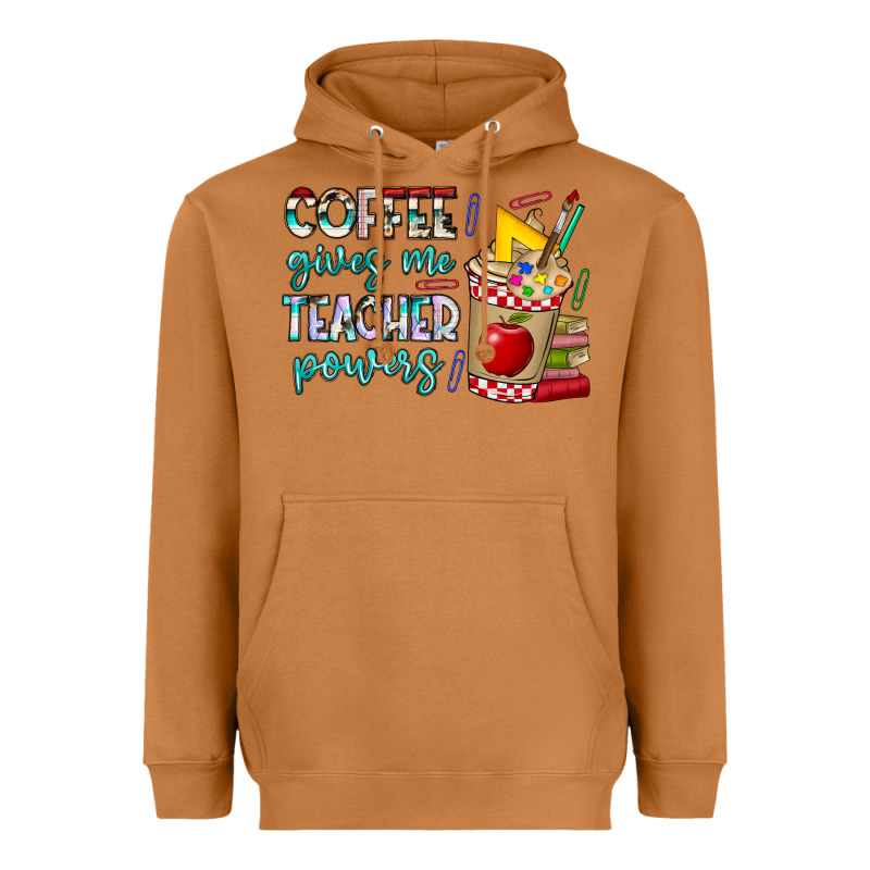 Coffee Gives Me Teacher Powers Heavyweight Hoodie by CowhideDigitalArt | Teevron