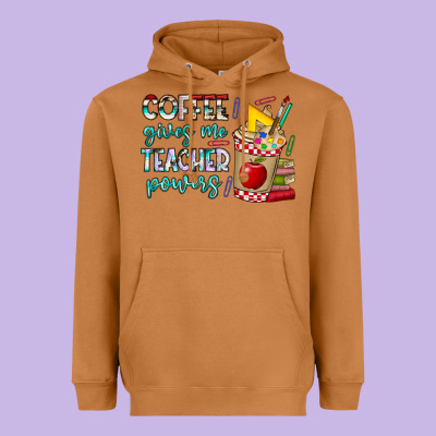 Coffee Gives Me Teacher Powers Heavyweight Hoodie Designed By Cowhidedigitalart