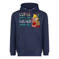 Navy Coffee Gives Me Teacher Powers Heavyweight Hoodie - CowhideDigitalArt