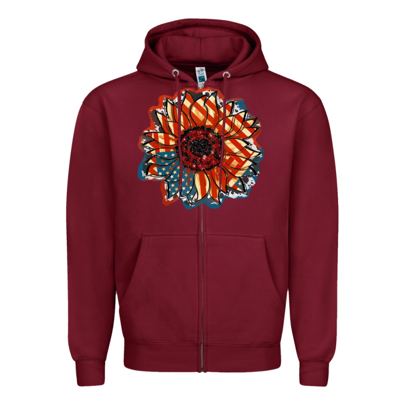 American Flag Sunflower 4th Of July Zipper Hoodie by FaDigitalArtStudio | Teevron