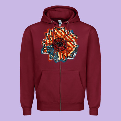American Flag Sunflower 4th Of July Zipper Hoodie Designed By Fadigitalartstudio