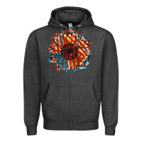 Charcoal Heather American Flag sunflower 4th of july Zipper Hoodie - FaDigitalArtStudio