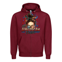 Burgundy american babe messy bun Zipper Hoodie - FaDigitalArtStudio