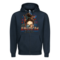 Navy american babe messy bun Zipper Hoodie - FaDigitalArtStudio