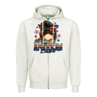 Oatmeal Heather american babe messy bun Zipper Hoodie - FaDigitalArtStudio
