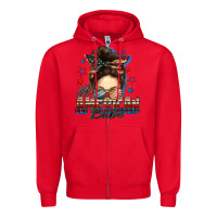 Red american babe messy bun Zipper Hoodie - FaDigitalArtStudio