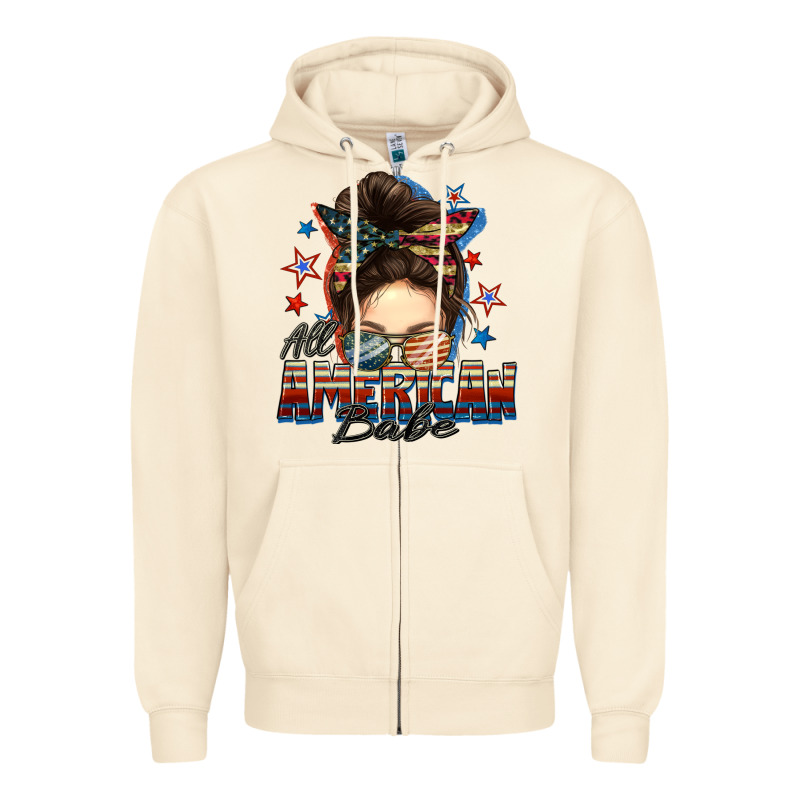 American Babe Messy Bun Zipper Hoodie by FaDigitalArtStudio | Teevron