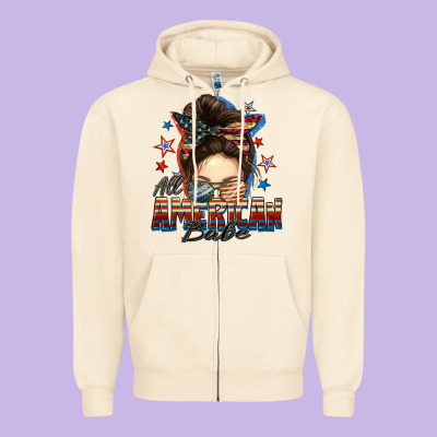 American Babe Messy Bun Zipper Hoodie Designed By Fadigitalartstudio