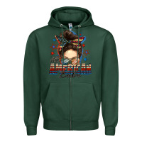 Sports Green american babe messy bun Zipper Hoodie - FaDigitalArtStudio