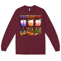 Burgundy hallothanksmas Long Sleeve Tee - texasbilliewilder