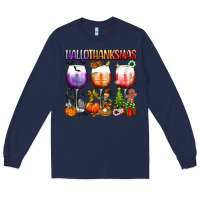 Navy hallothanksmas Long Sleeve Tee - texasbilliewilder