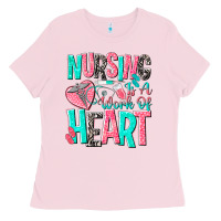 Bubblegum Pink nursing is a work of heart Ladies Tee - NancyCooperArtShop