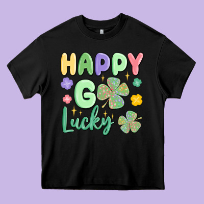 Happy Go Lucky Heavy Core Tee Designed By Maliassmallbusiness