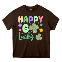 Chocolate Brown happy go lucky Heavy Core Tee - MaliasSmallBusiness