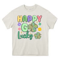 Cream happy go lucky Heavy Core Tee - MaliasSmallBusiness