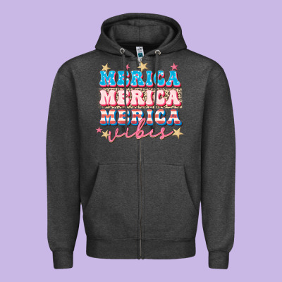 Merica Vibes Zipper Hoodie Designed By Fadigitalartstudio