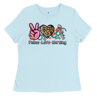 Baby Blue peace love nursing Ladies Tee - NancyCooperArtShop